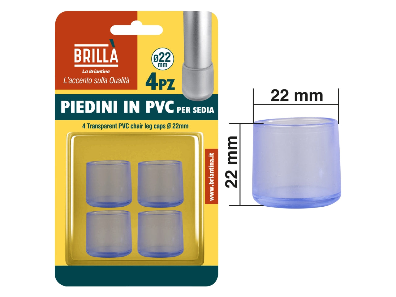 Piedini trasparenti in pvc per sedie set da 4 piedini d.22mm