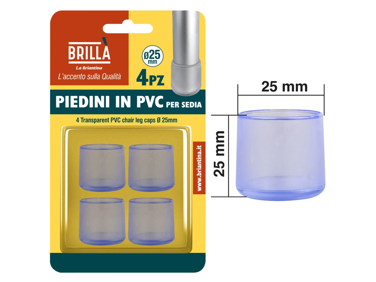 Piedini trasparenti in pvc per sedie set da 4 piedini d.25mm