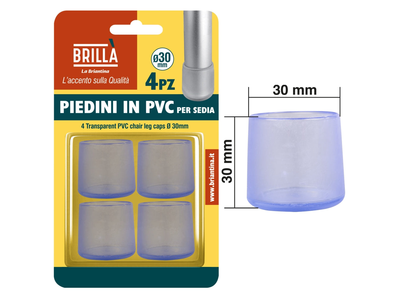 Piedini trasparenti in pvc per sedie set da 4 piedini d.30mm