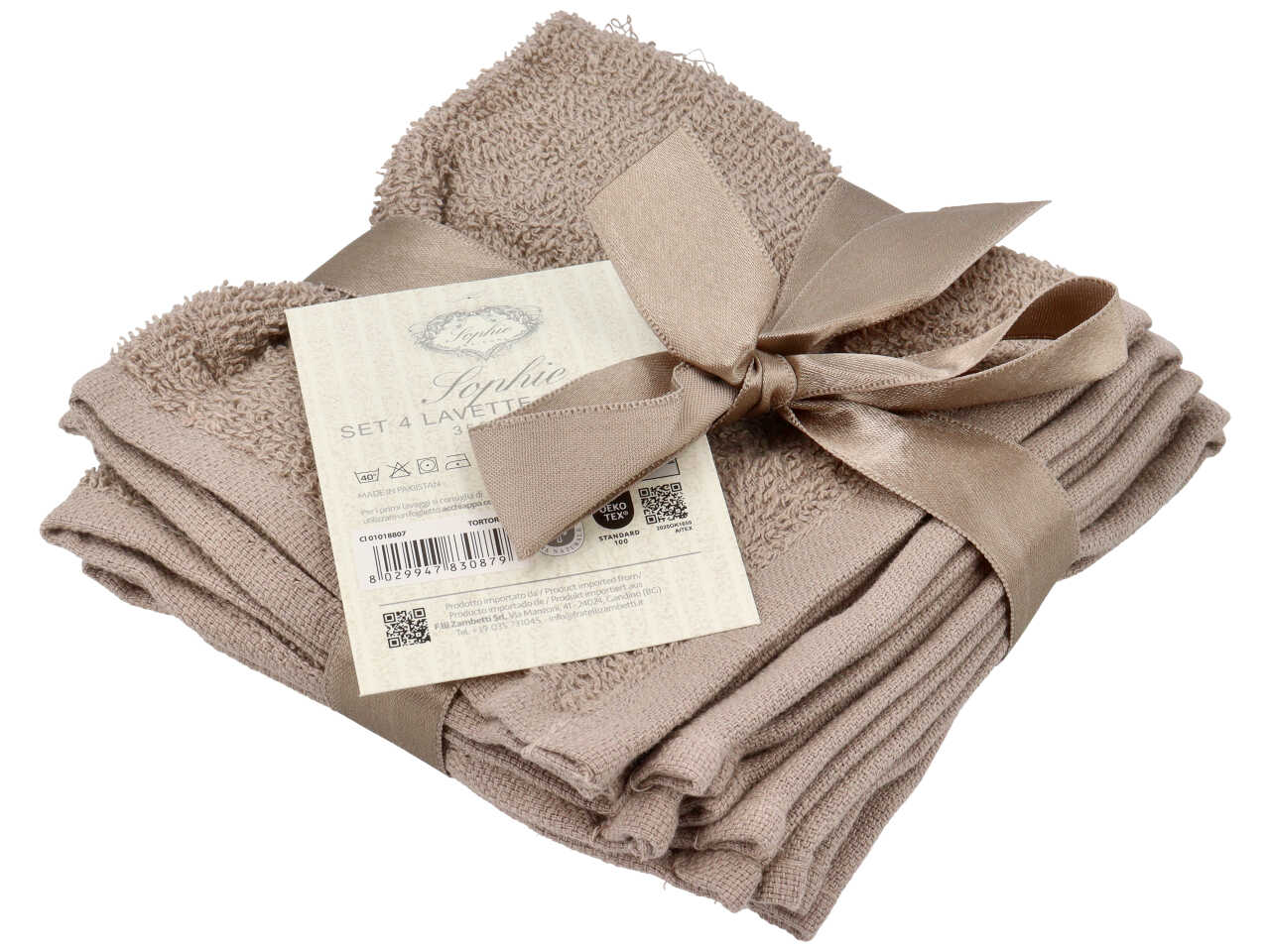 Sophie set 4 lavette 30x30cm tortora