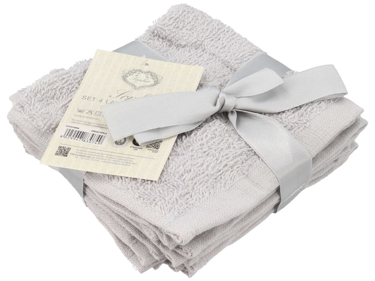 Sophie set 4 lavette 30x30cm grigio perla