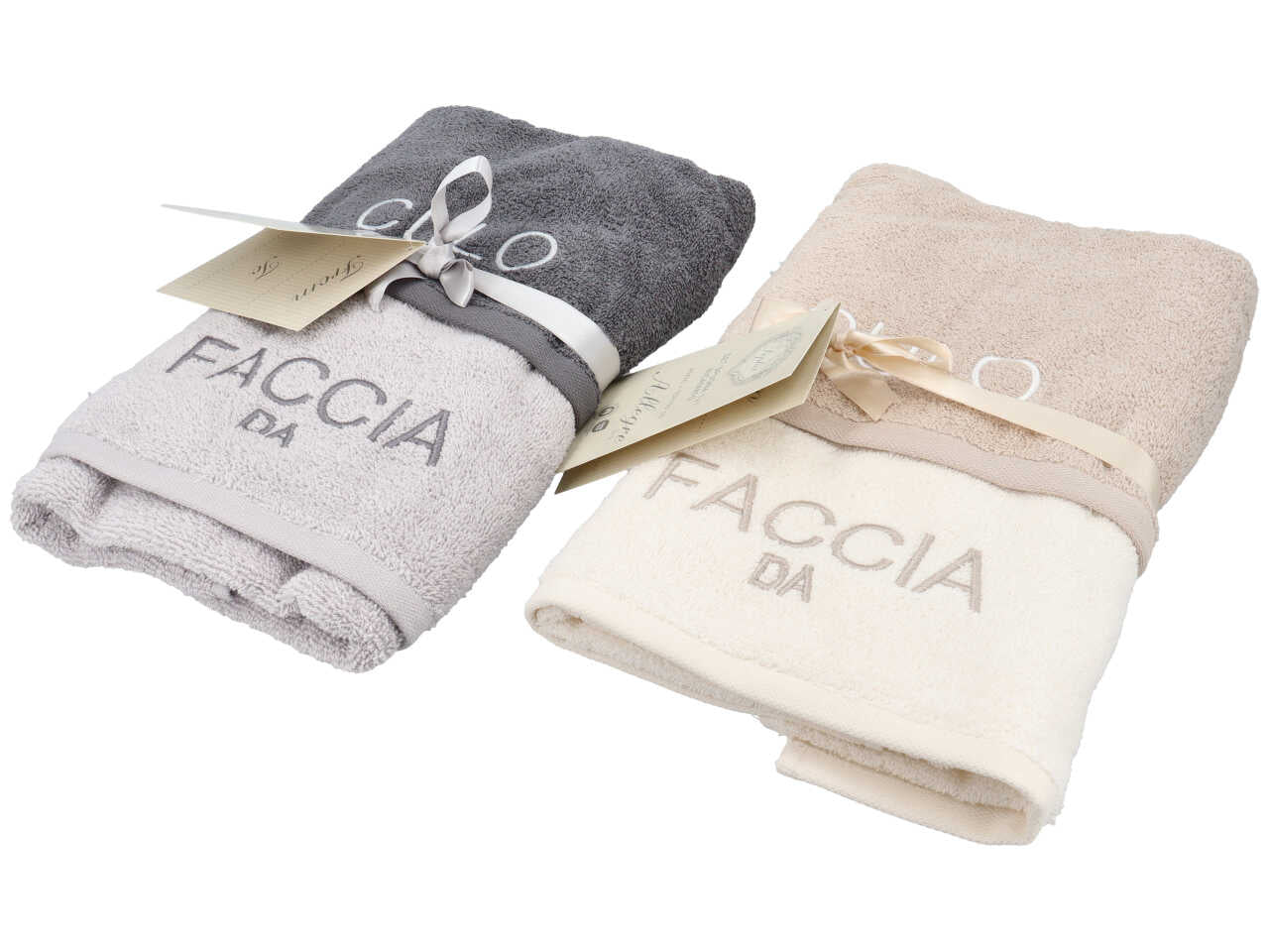 Allegre set asciugamani 1+1 ricamati assortiti