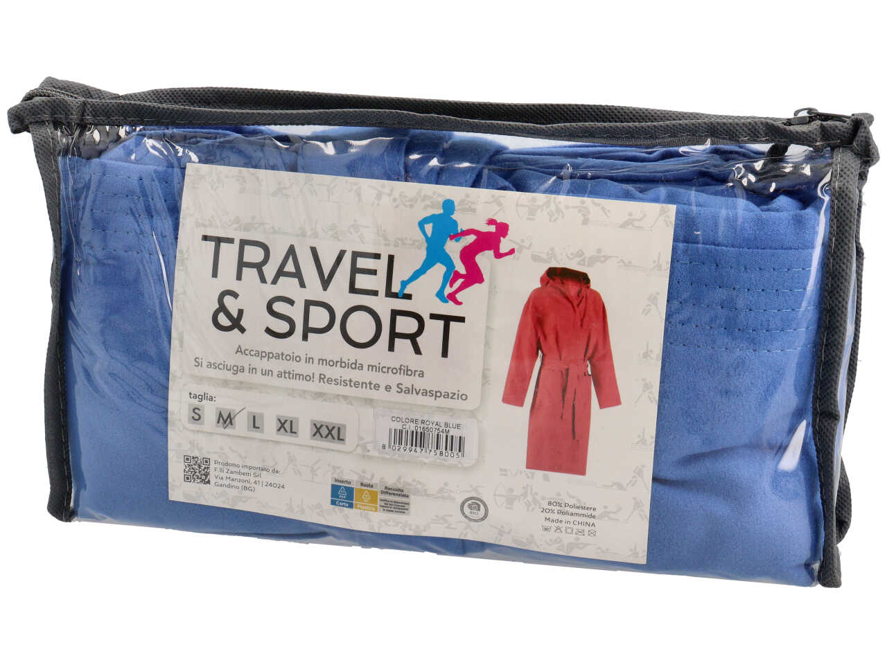 Accapatoio microfriba linea Travel Poch di colore blu taglia M