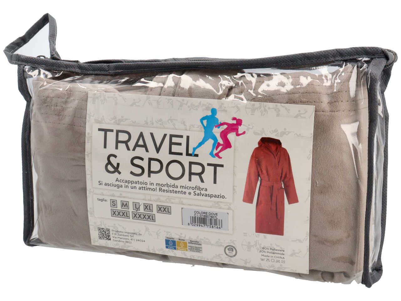 Accapatoio microfriba linea Travel Poch di colore tortora taglia L