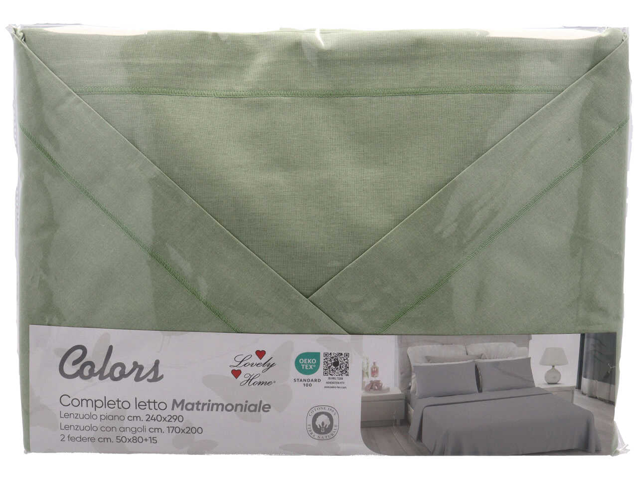 Completo lenzuolo  tinta unita linea Colors matrimoniale di colore  salvia