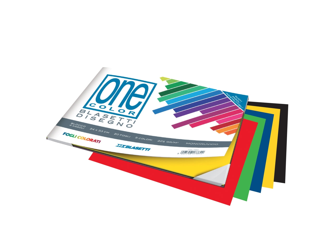 Album disegno 4 angoli con 20 fogli colorati monoruvidi 225g 5 colori 24x33cm