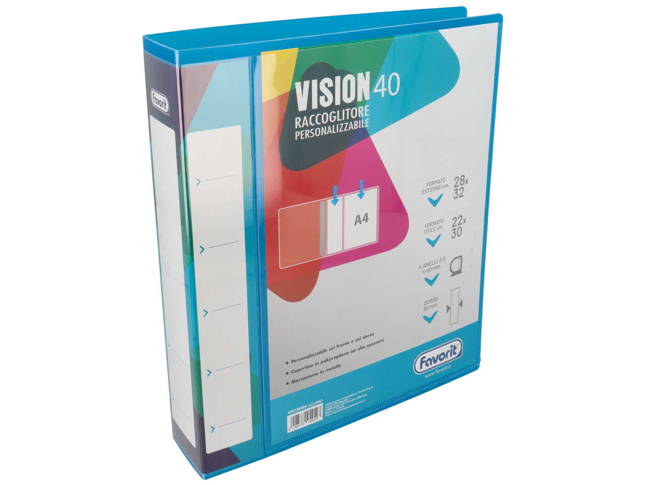 Vision raccoglitore personalizzabile 22x30cm 4 anelli diametro 40mm azzurro