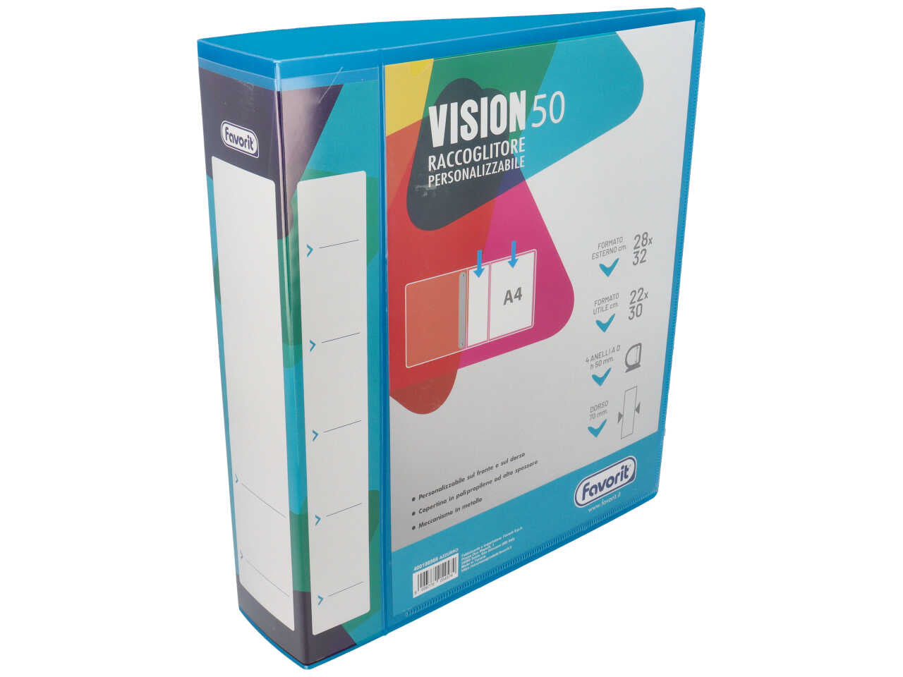 Vision raccoglitore personalizzabile 22x30cm 4 anelli diametro 50mm azzurro