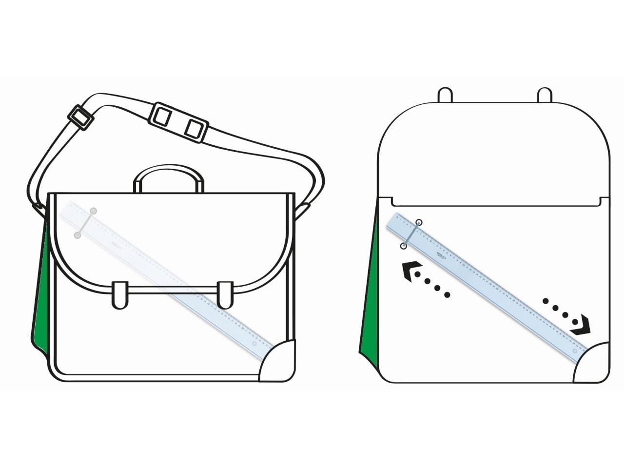 Valigetta 52x37cm con soffietto colorato tracolla e portariga esterna per alloggiare righe da 60cm