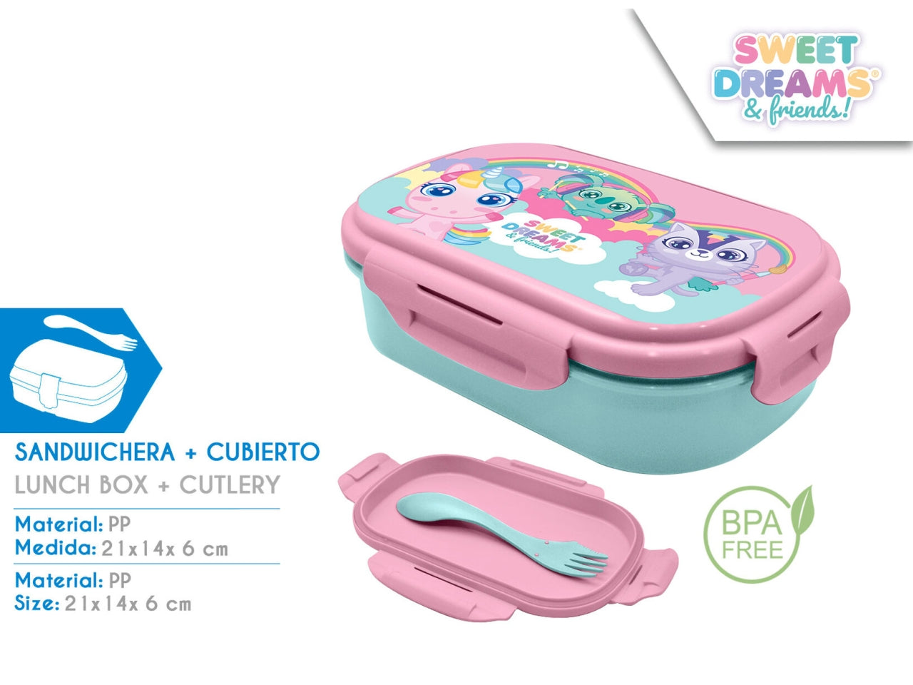 Porta merenda rettangolare con posate sweet dreams & friends