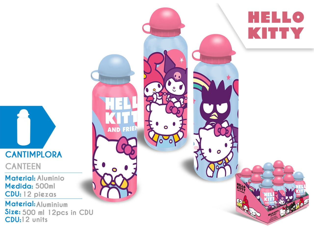 Hallo kitty borraccia in alluminio 500ml 3 assortimenti