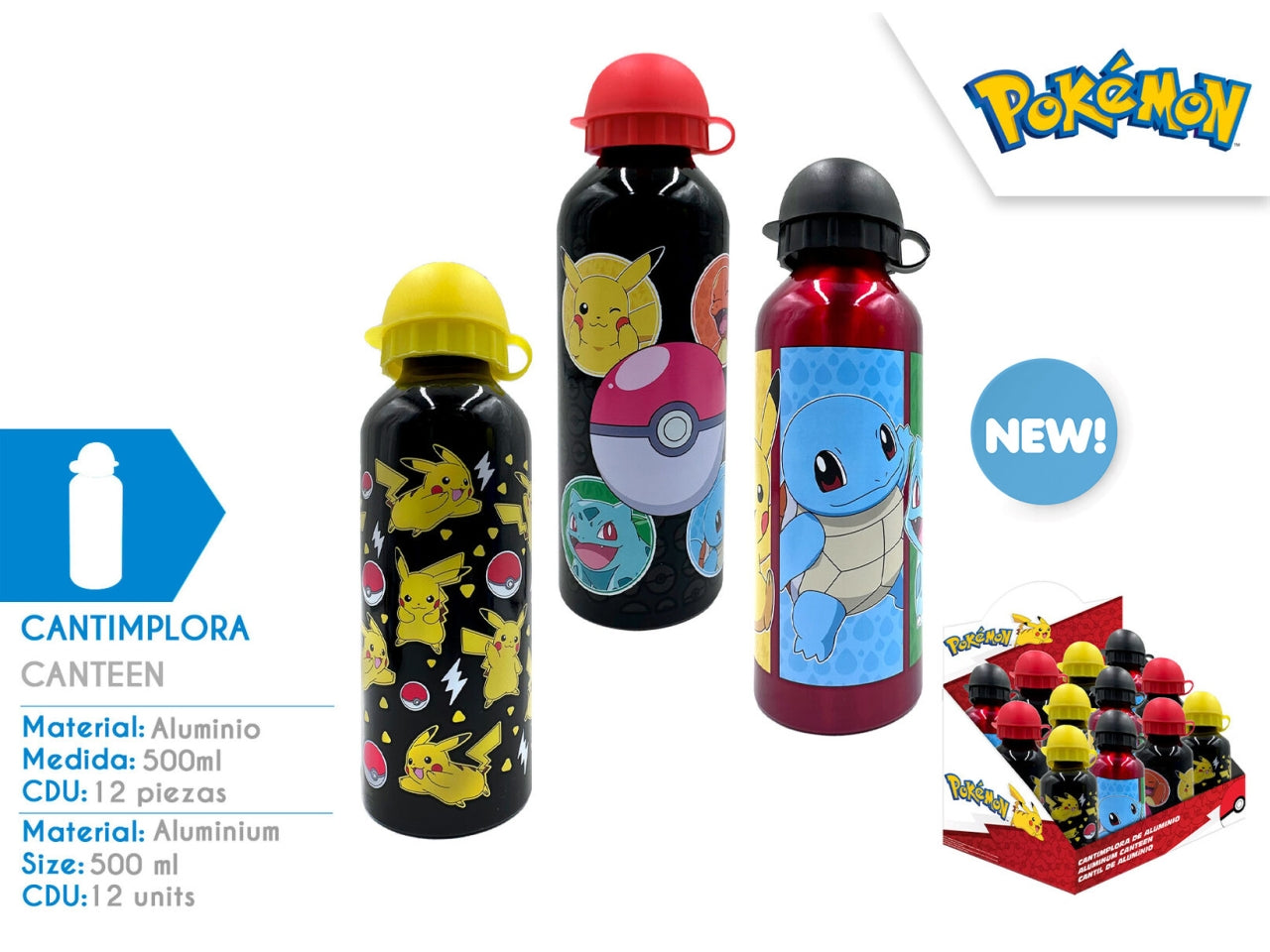 Pokemon borraccia in alluminio 500ml in 3 assortimenti