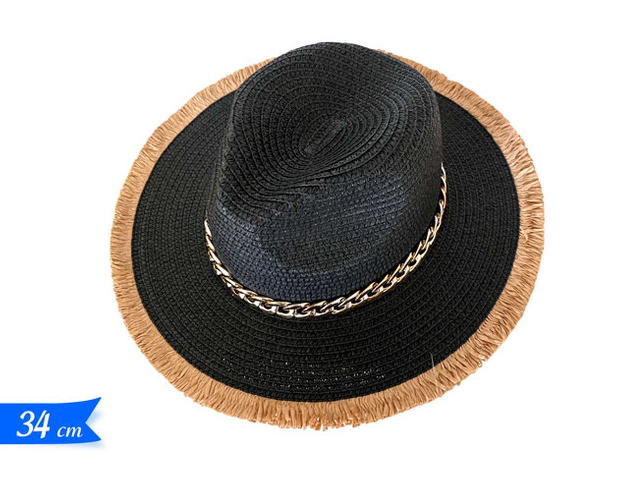 Cappello paglia con decorazione 34x11cm di colore nero