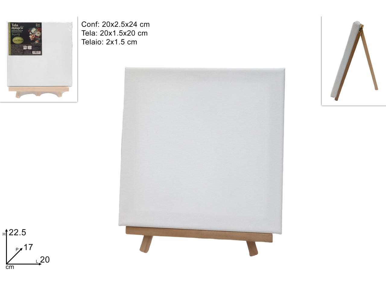 Tela 20x20cm con cavalletto in legno