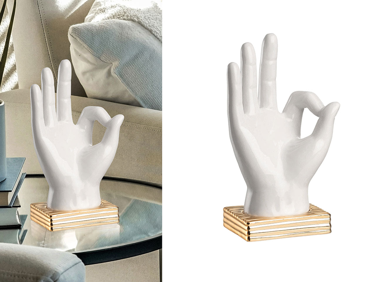 Mano dita ok bianca base oro