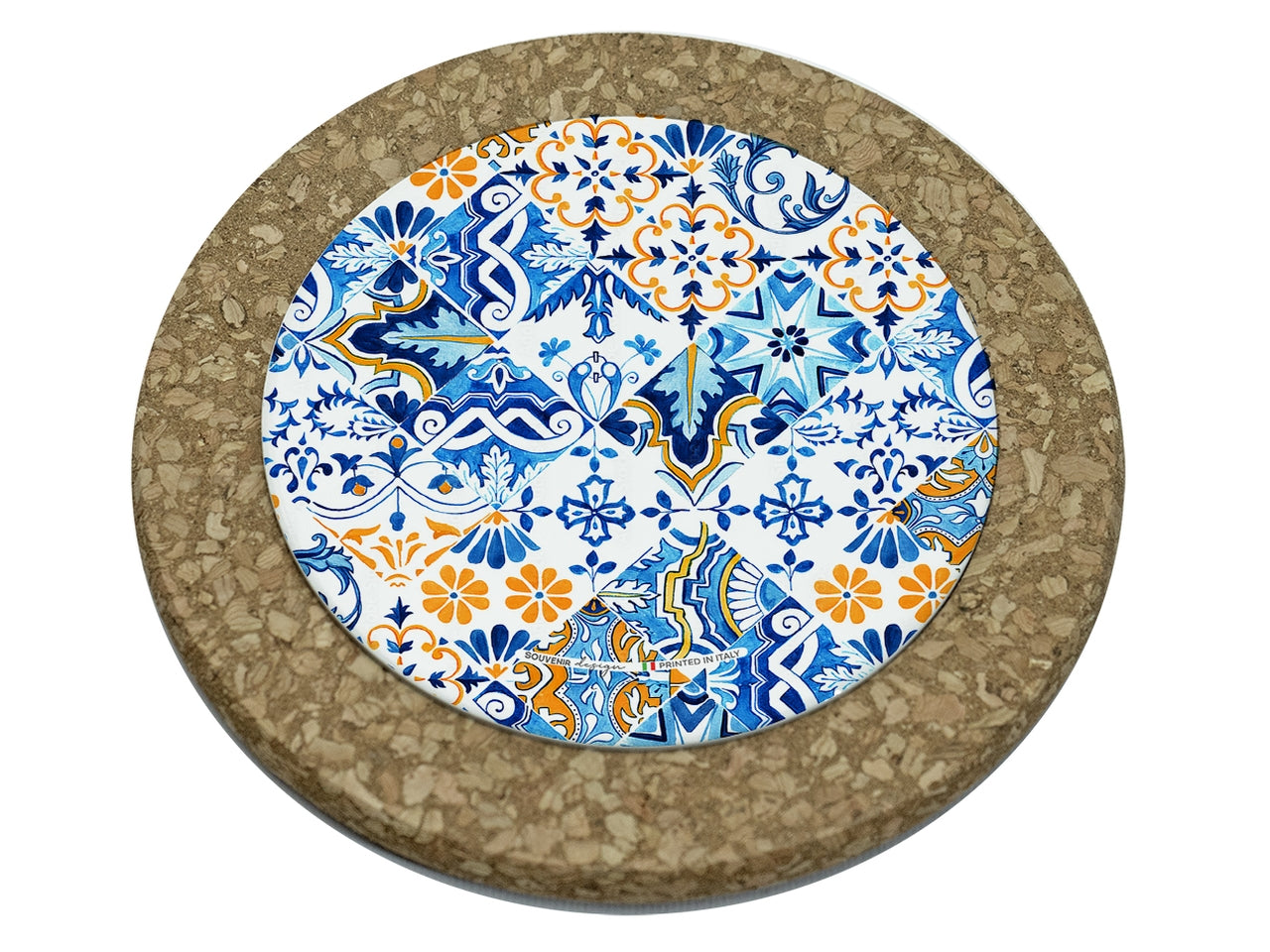 Tagliere tondo sughero 10,5cm interno celeste