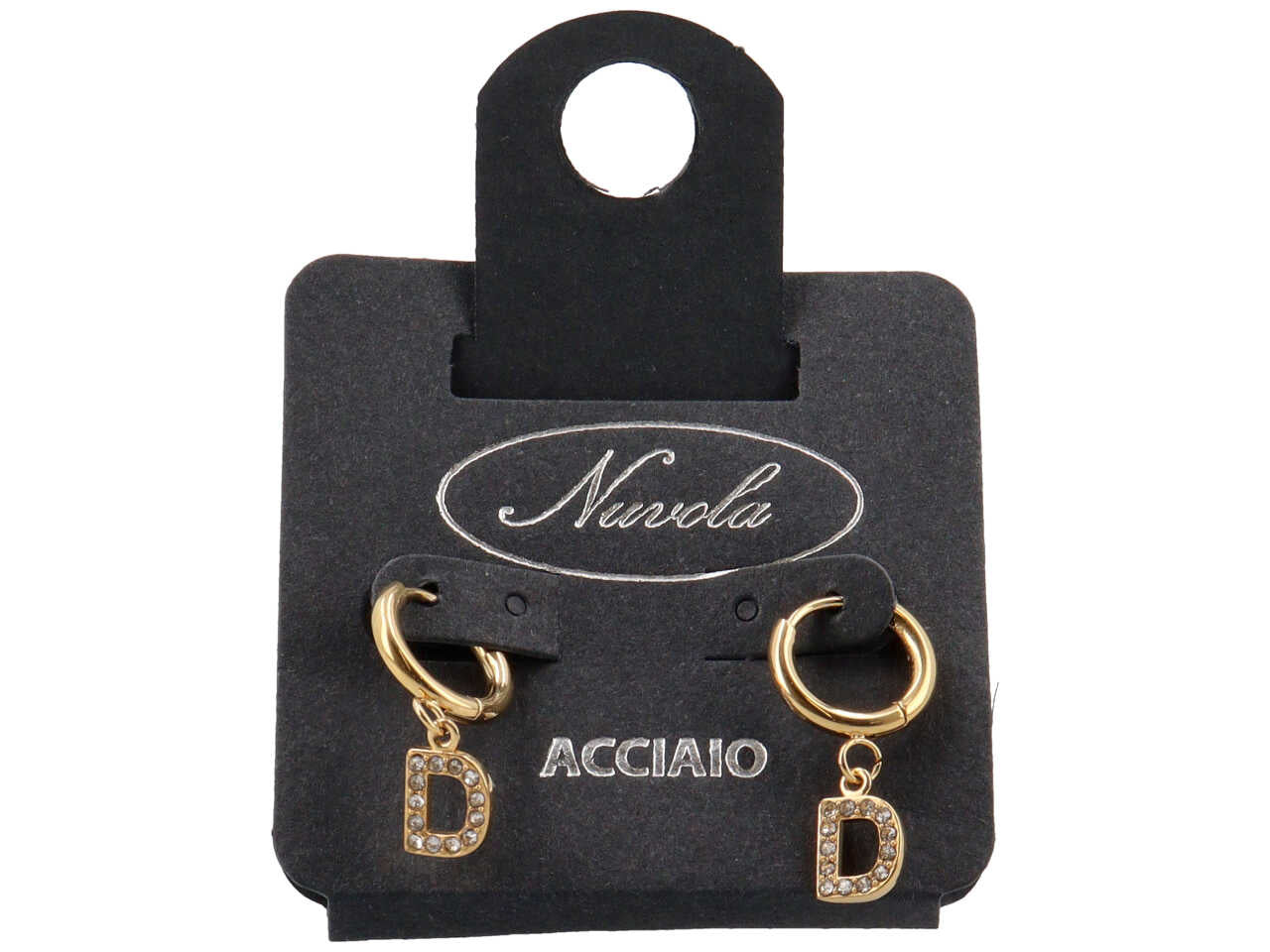 Orecchini cerchietti 10mm con lettera oro zirc D