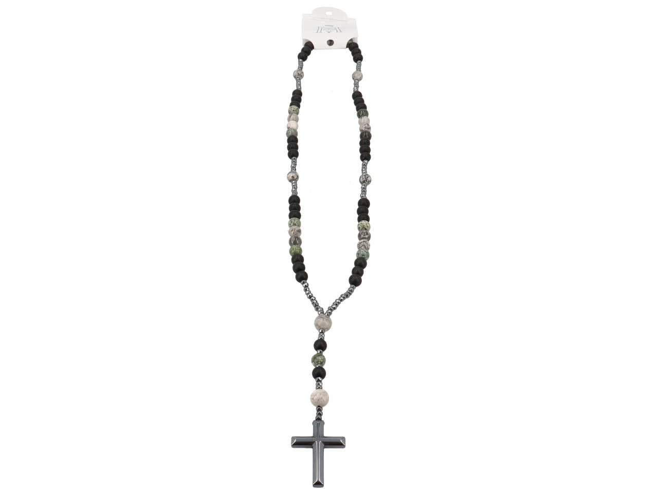 Collana rosario con pietre nere e grigie