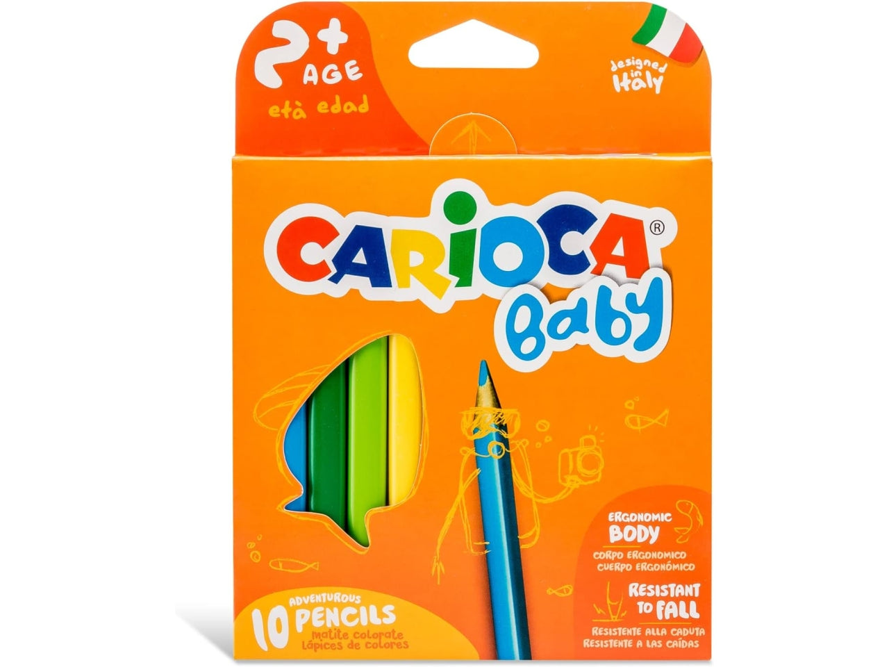 Carioca 10 pastelli triangolari baby pencil per bambini da 2+ anni
