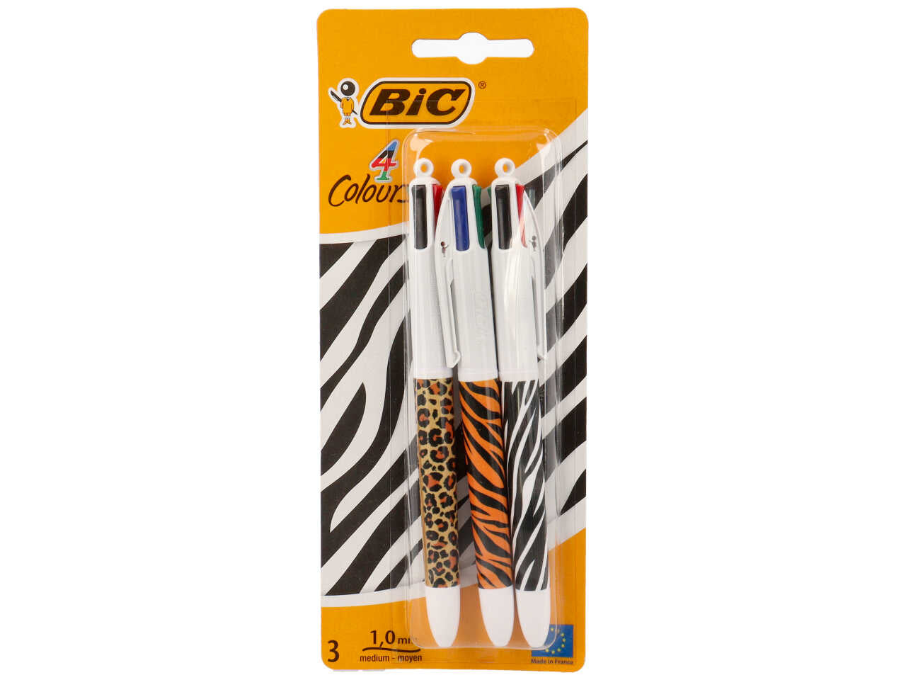Bic penna 4 colori con fusto animalier, blister 3 pezzi