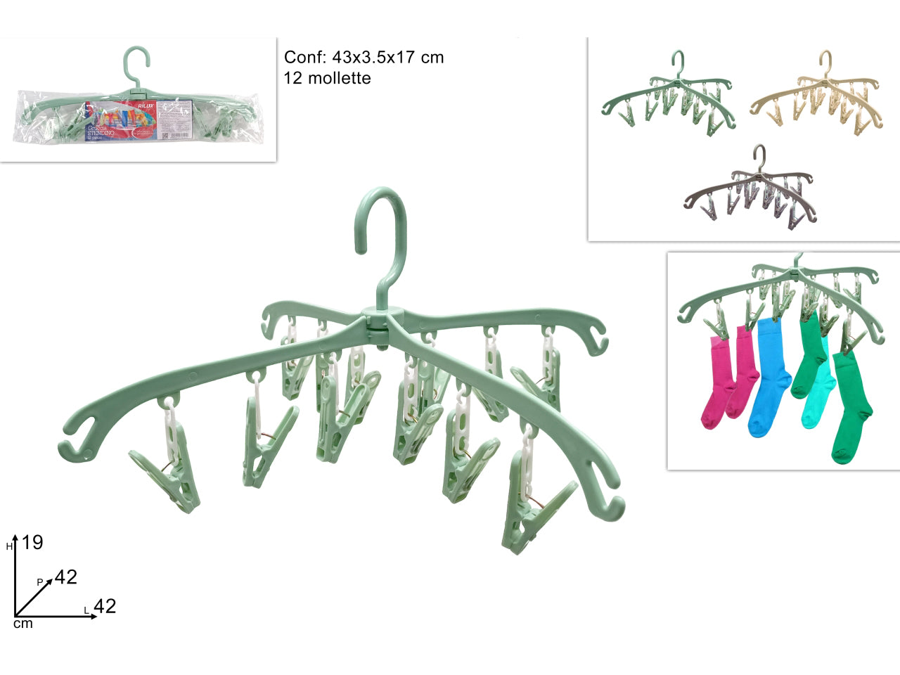 Gruccia stendino con 12 mollettine