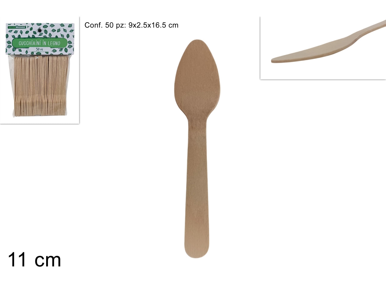 Cucchiaini legno 11cm in confezione da 50 pezzi