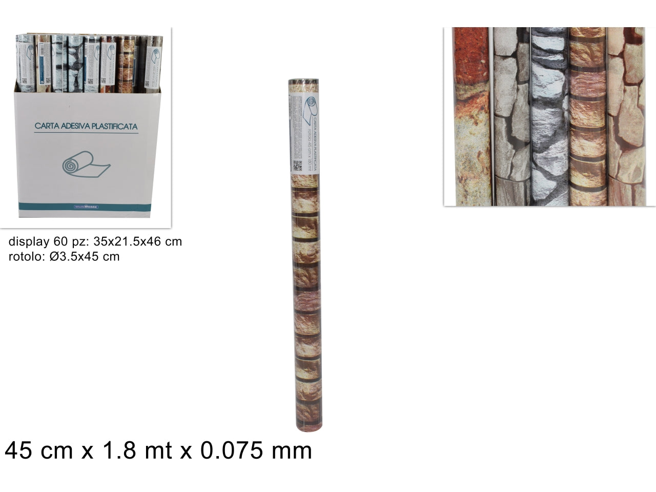 Rotolo carta adesiva effetto mattoni 45x1,80cm assortiti