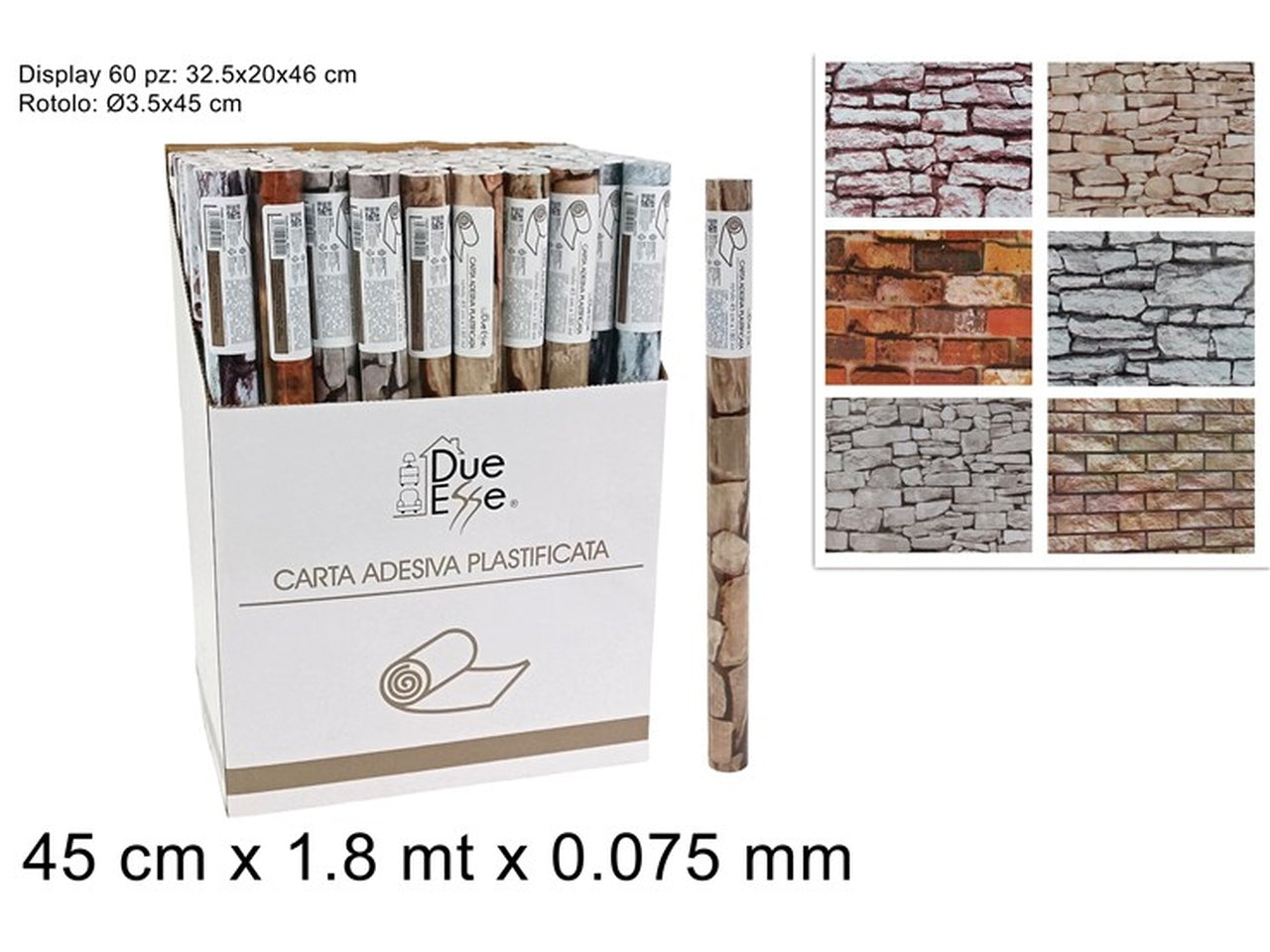 Rotolo carta adesiva effetto mattoni 45x1,80cm assortiti