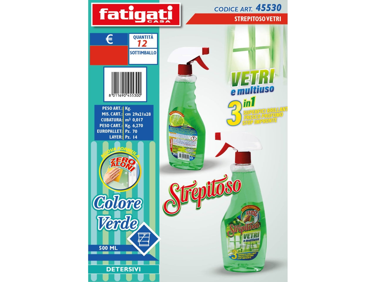 Detergente strepitoso vetri colore verde 500ml
