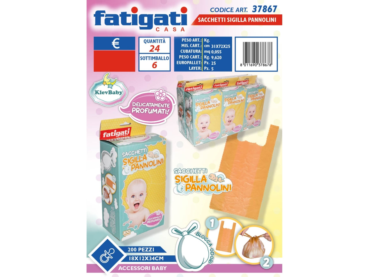 Sacchetti profumati sigilla pannolini 200pz.18x12