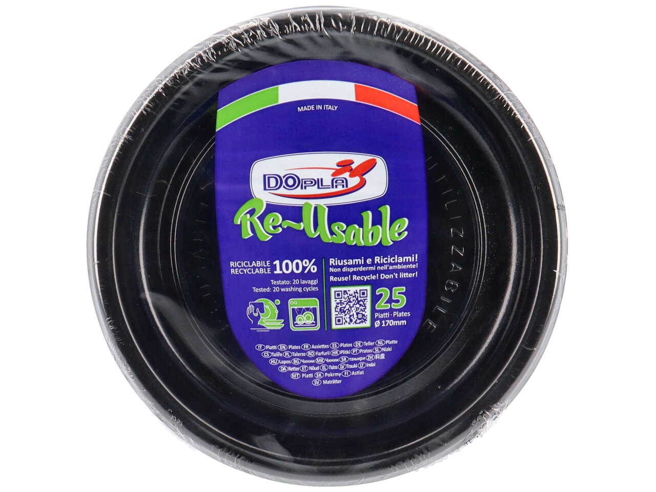 Piatti piani d.220 confezione da 25 piatti neri