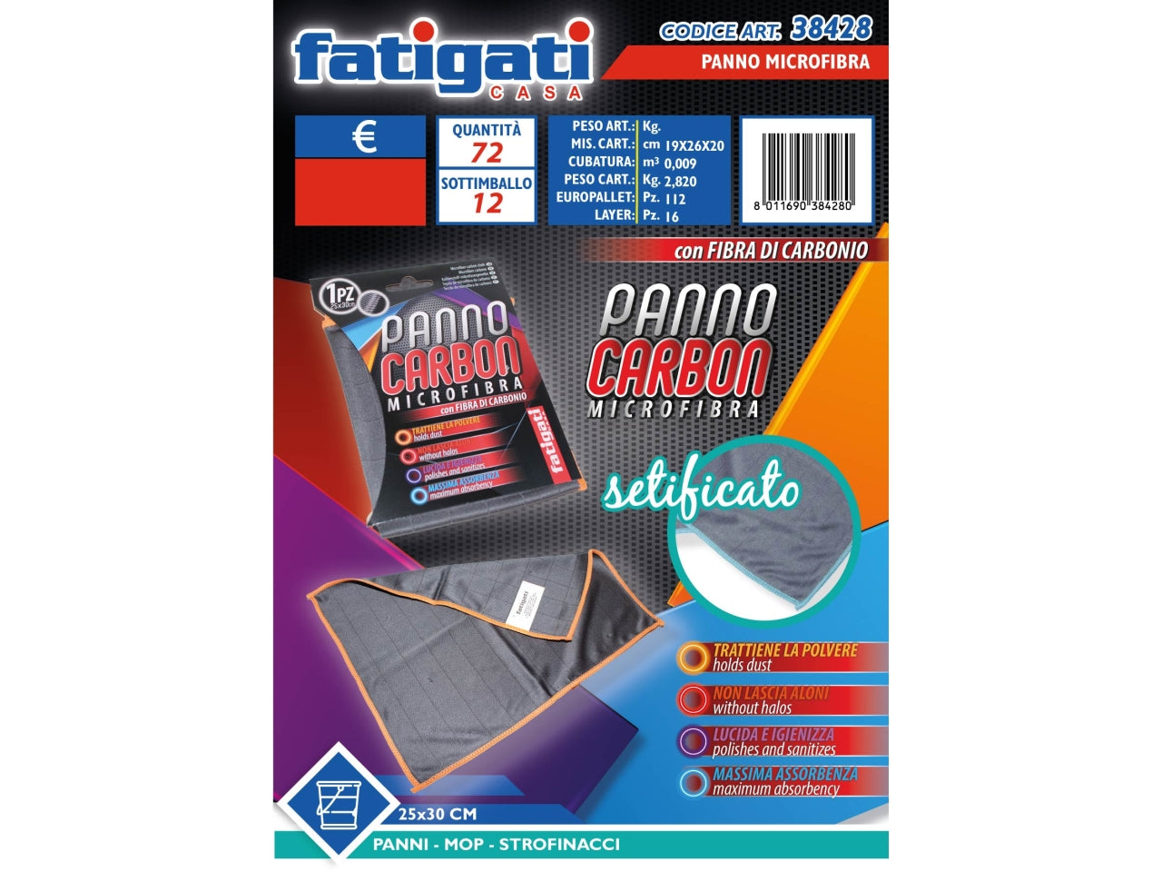 Panno microfibra carbone setificato 25