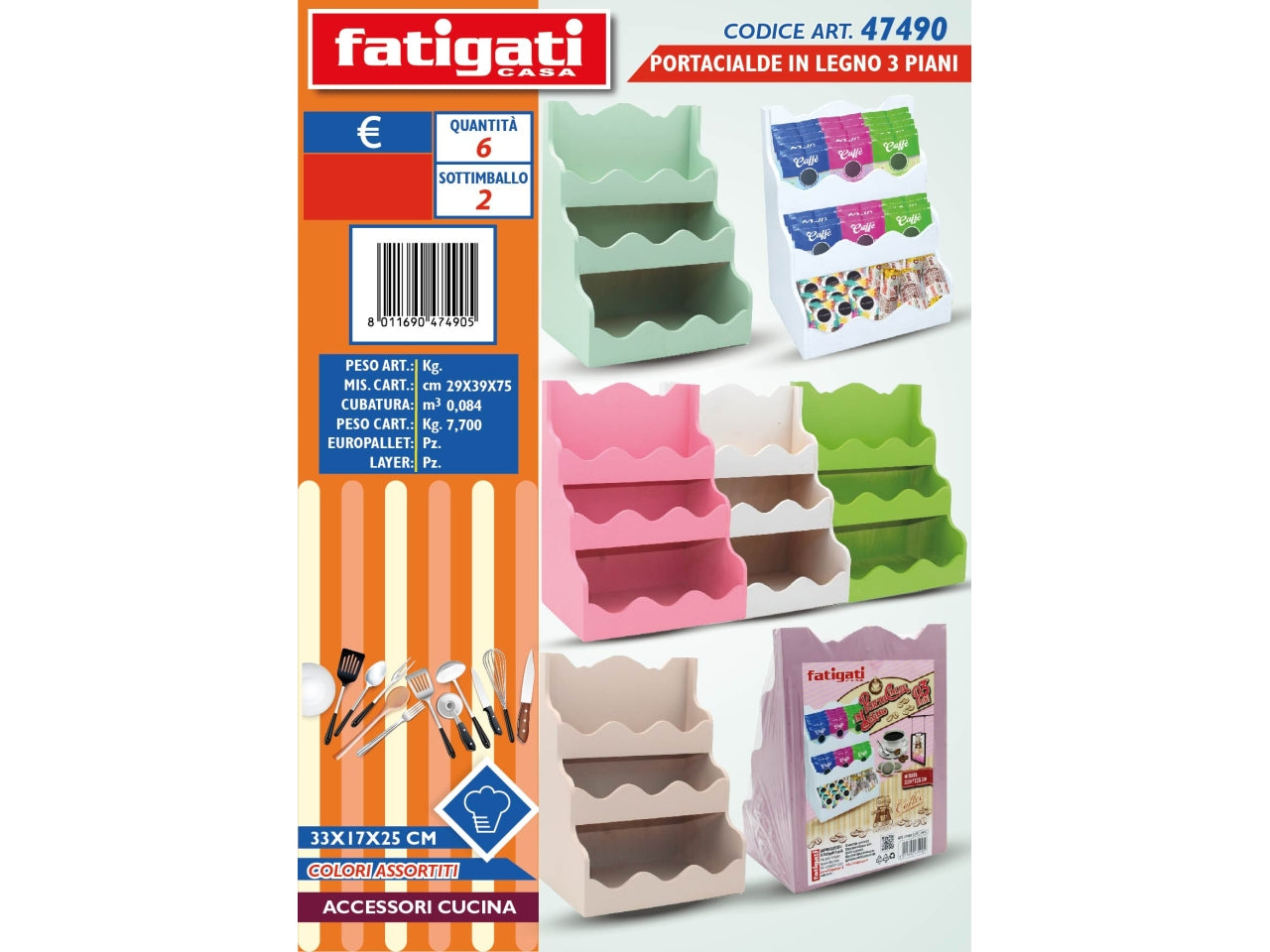 Portacialde a 3 piani assortiti di colore 33x17