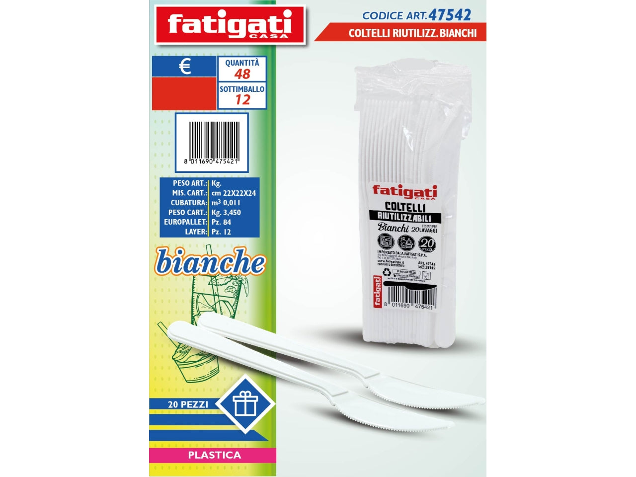 Coltelli bianchi 20pz posate riutilizzabili