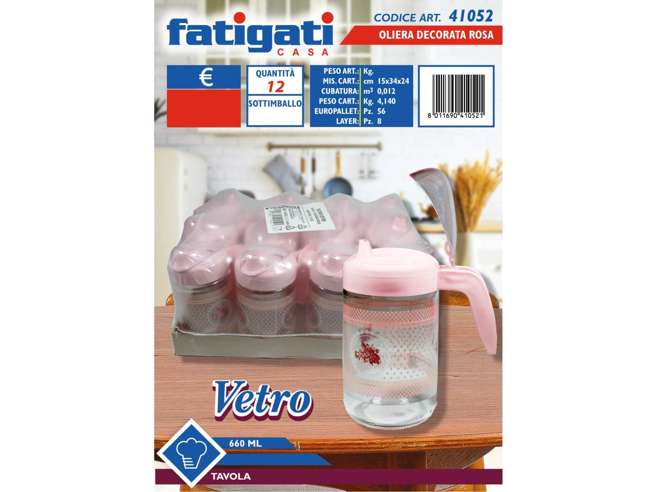 Oliera vetro 660ml decorata colorata rosa