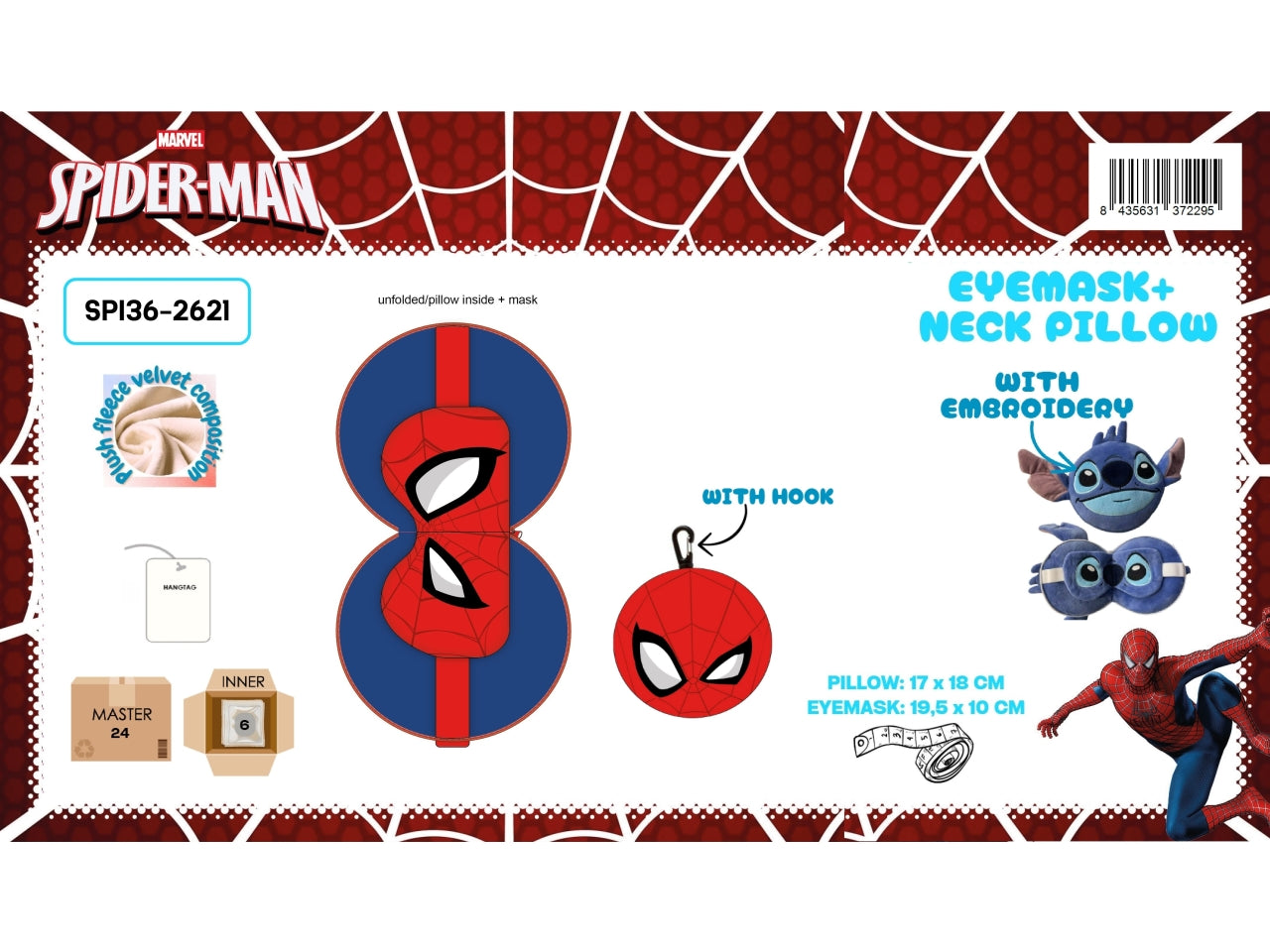 Spiderman maschera per gli occhi + cuscino per il collo