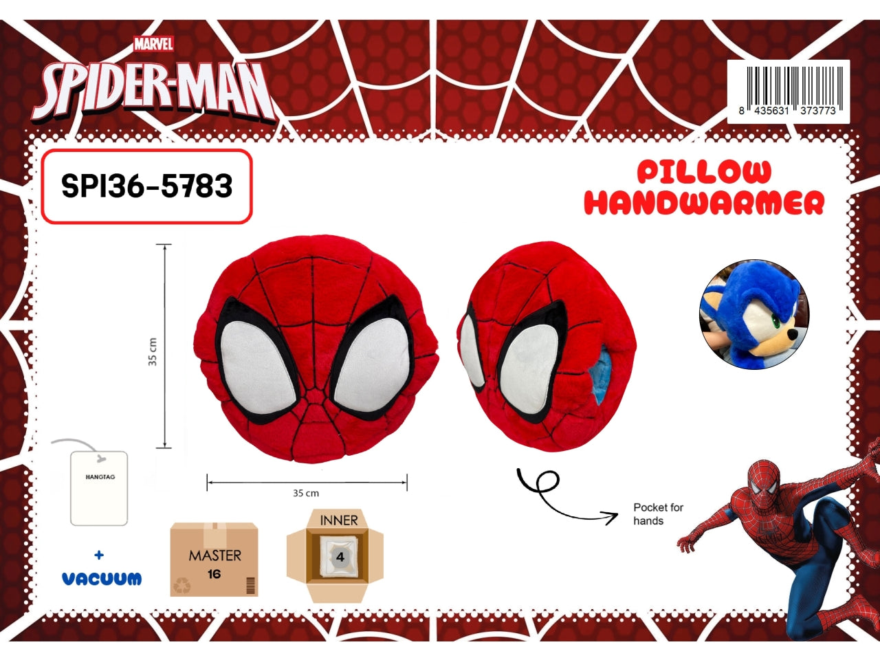 Spiderman cuscino scaldamani 35x35cm