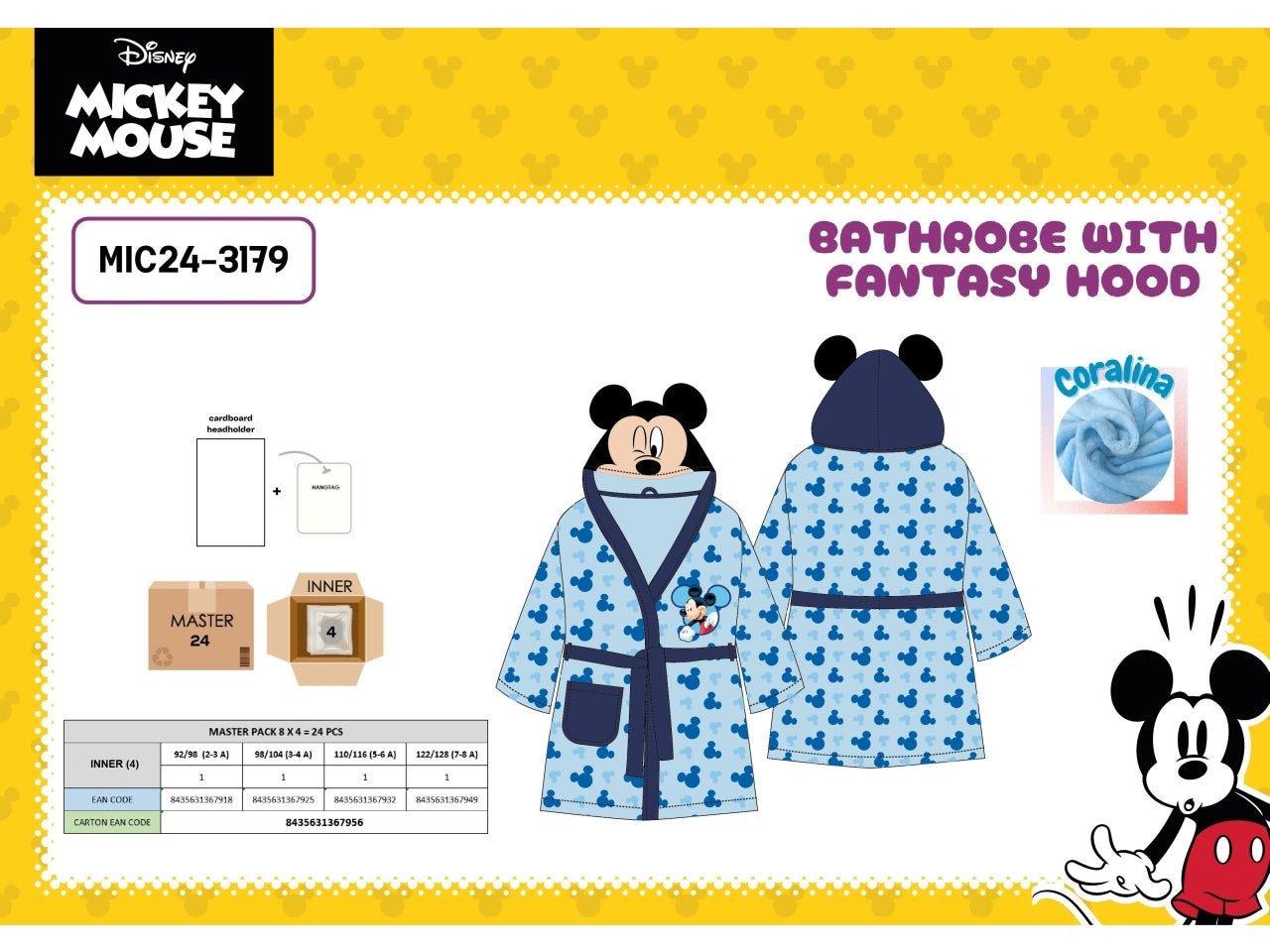Mickey accappatoio in coralina con cappuccio fantasy