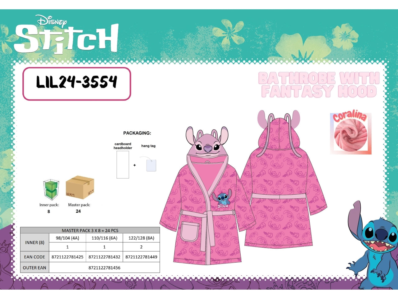 Stitch Girl accappatoio in coralina con cappuccio fantasy