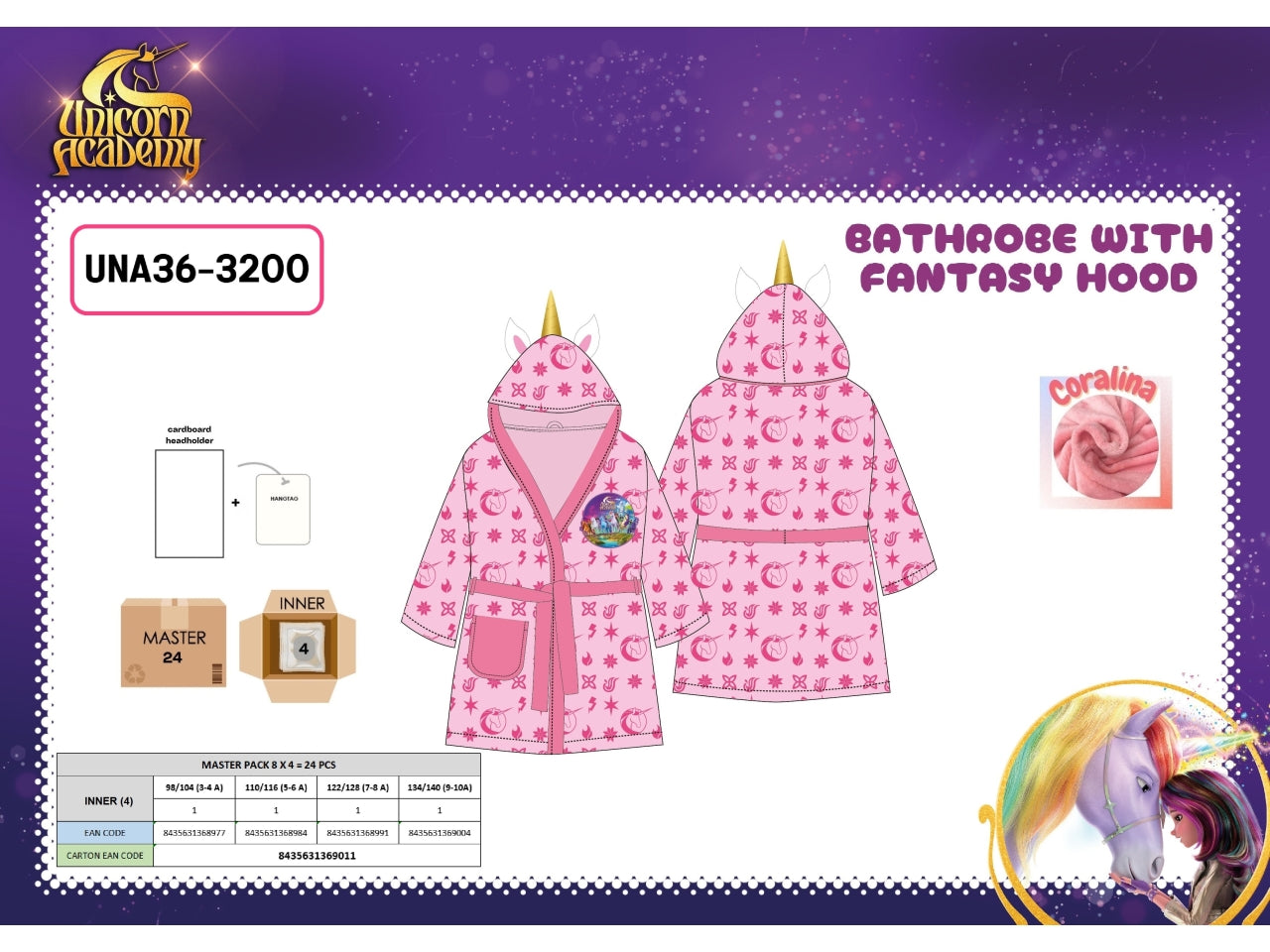 Unicorn Academy accappatoio in coralina con cappuccio fantasy