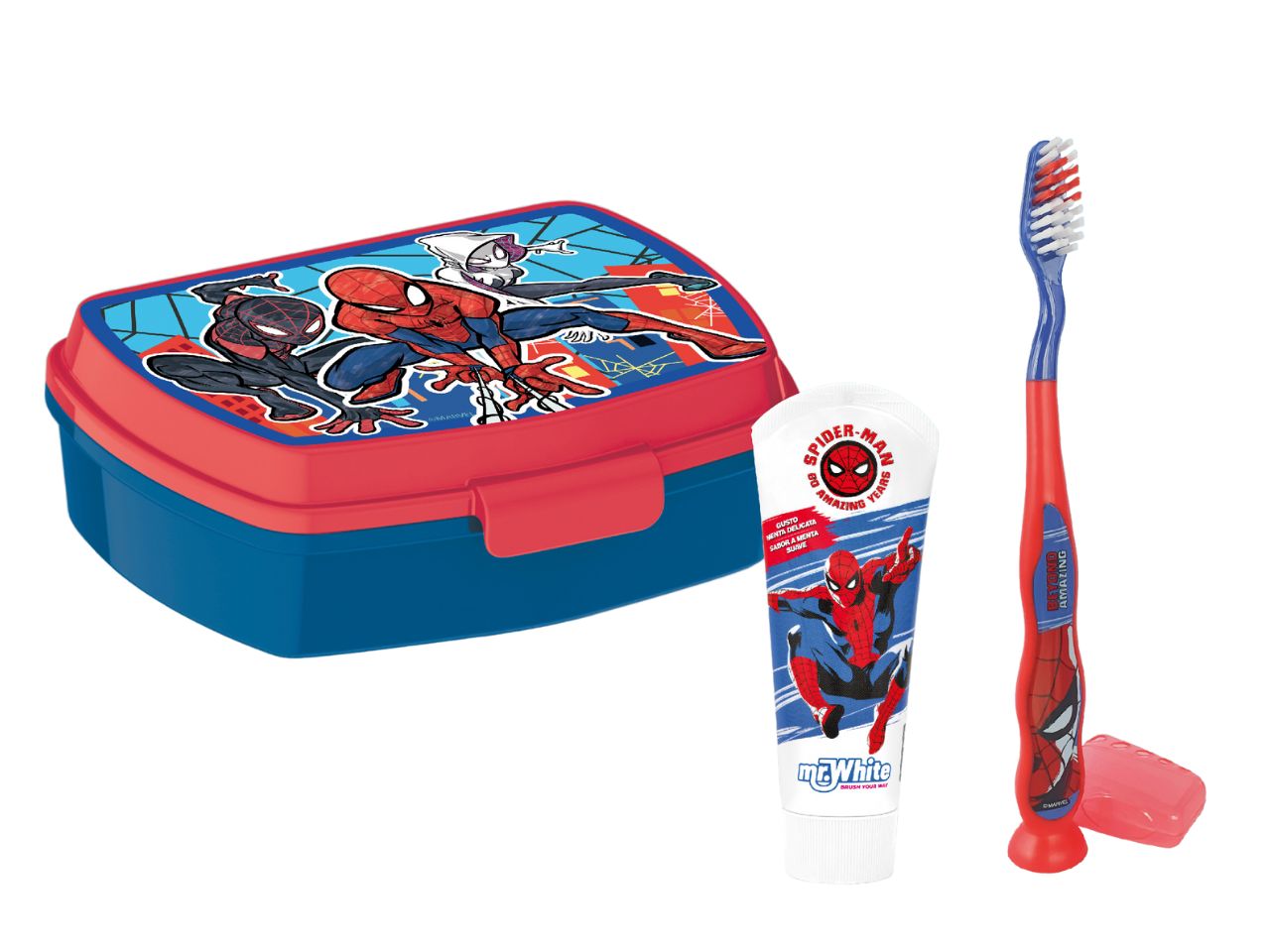 Spiderman portamerenda con spazzolino e dentifricio