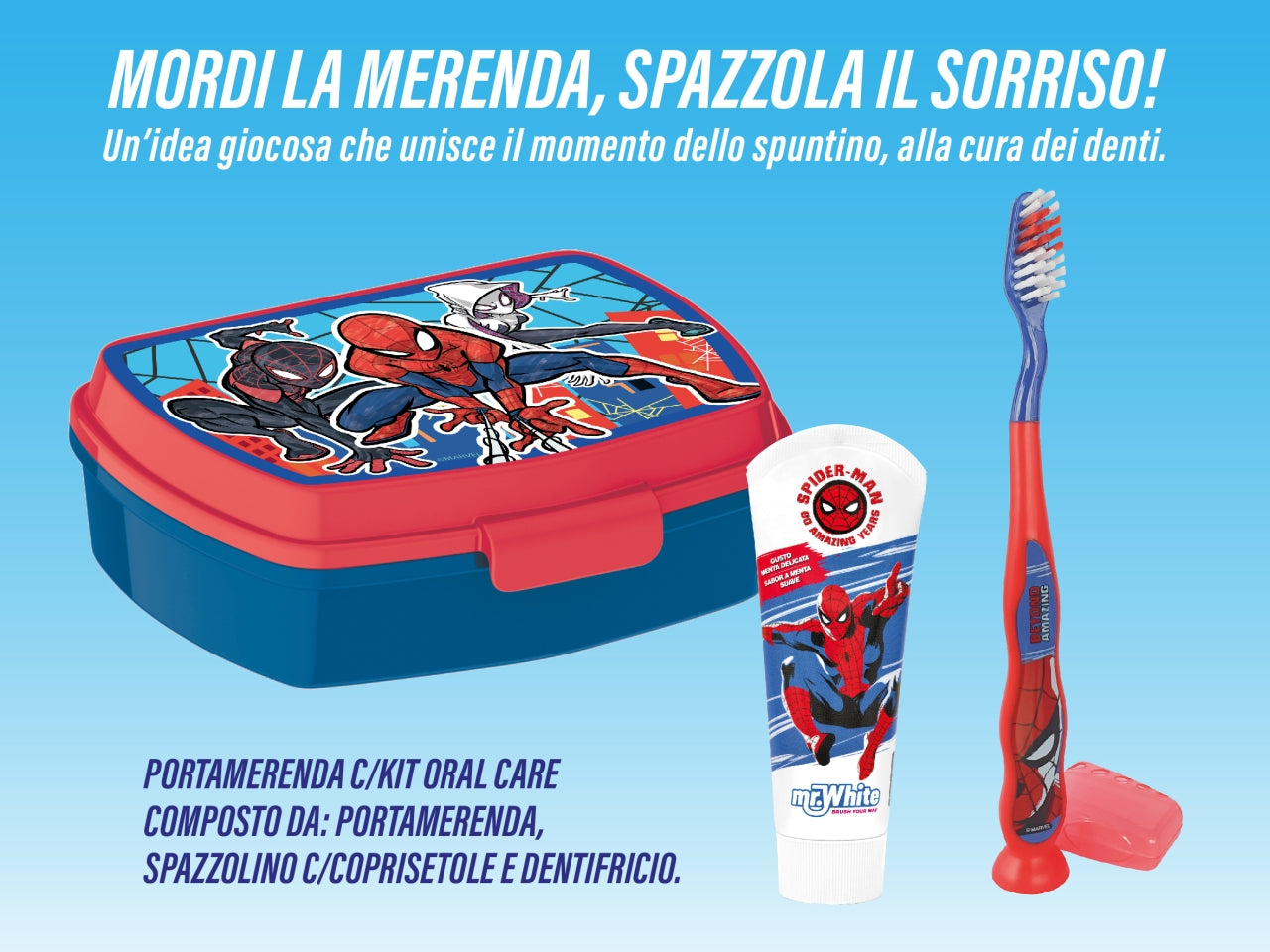 Spiderman portamerenda con spazzolino e dentifricio