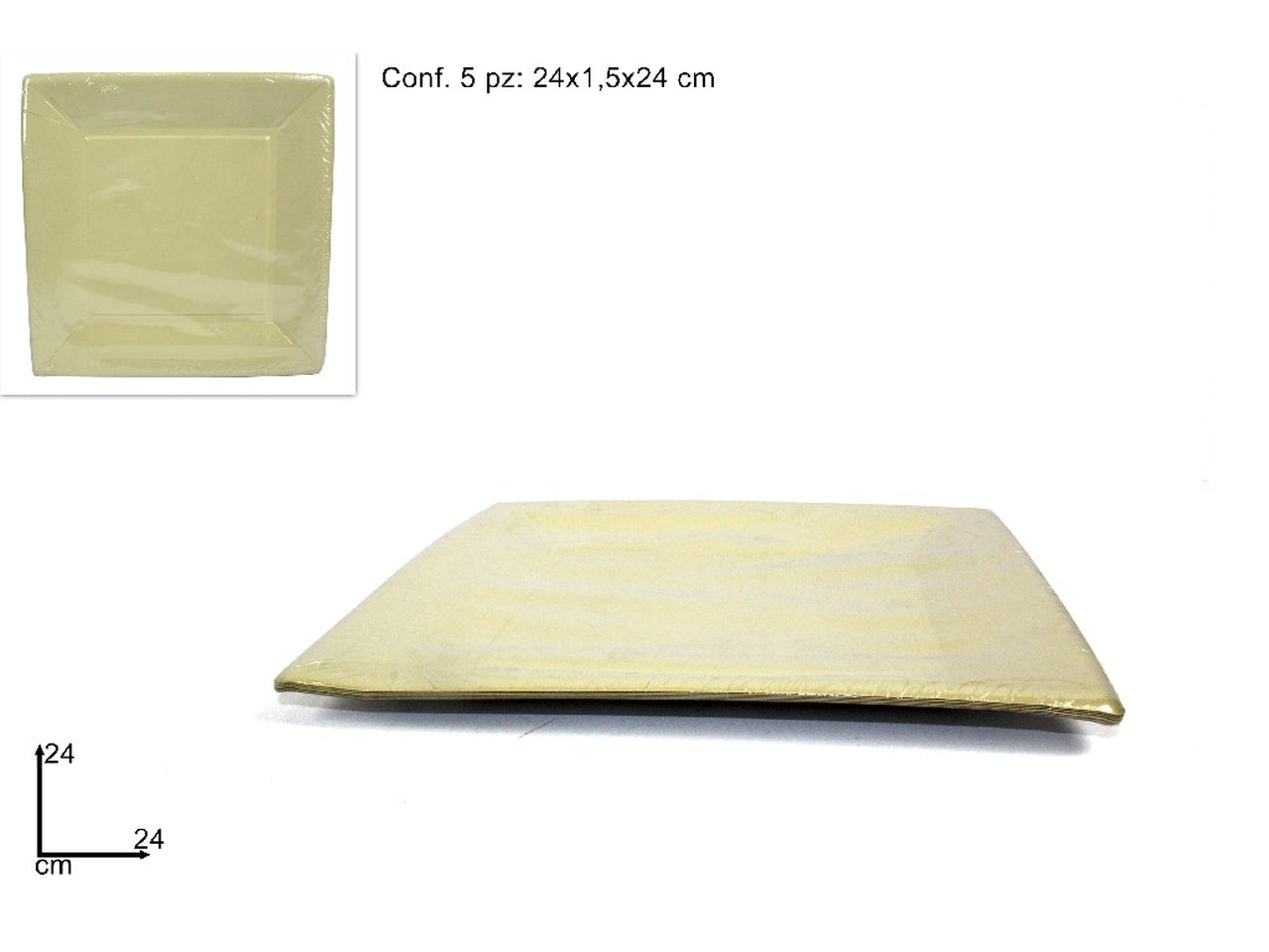 Piatti quadrati cartoncino 24cm set da 5 piatti avorio