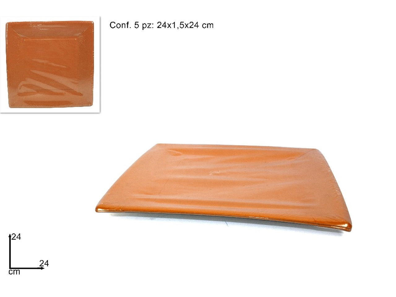 Piatti quadrati cartoncino 24cm set da 5 piatti arancione