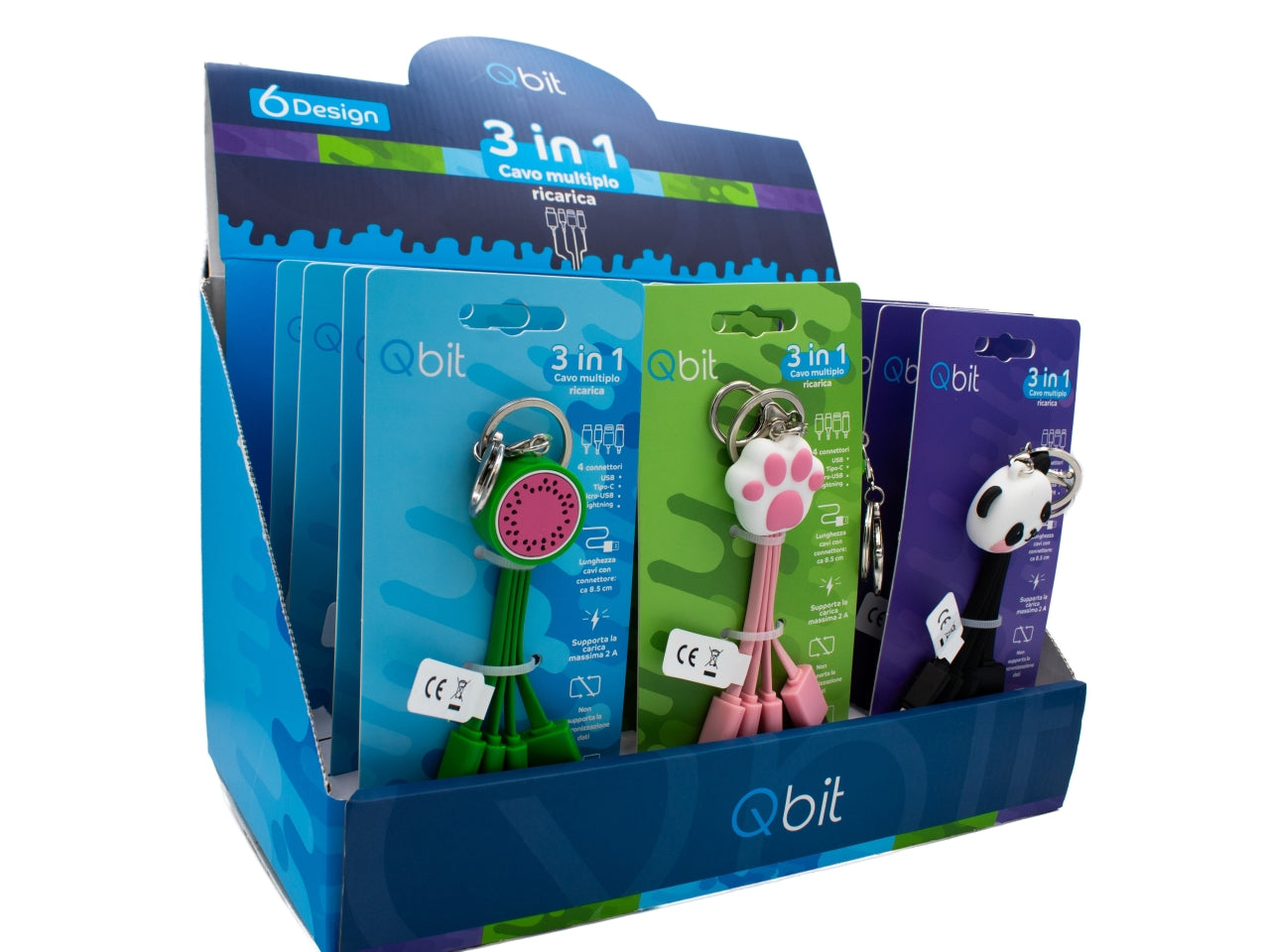 Display cavo usb 3 in 1 soggetti assortiti