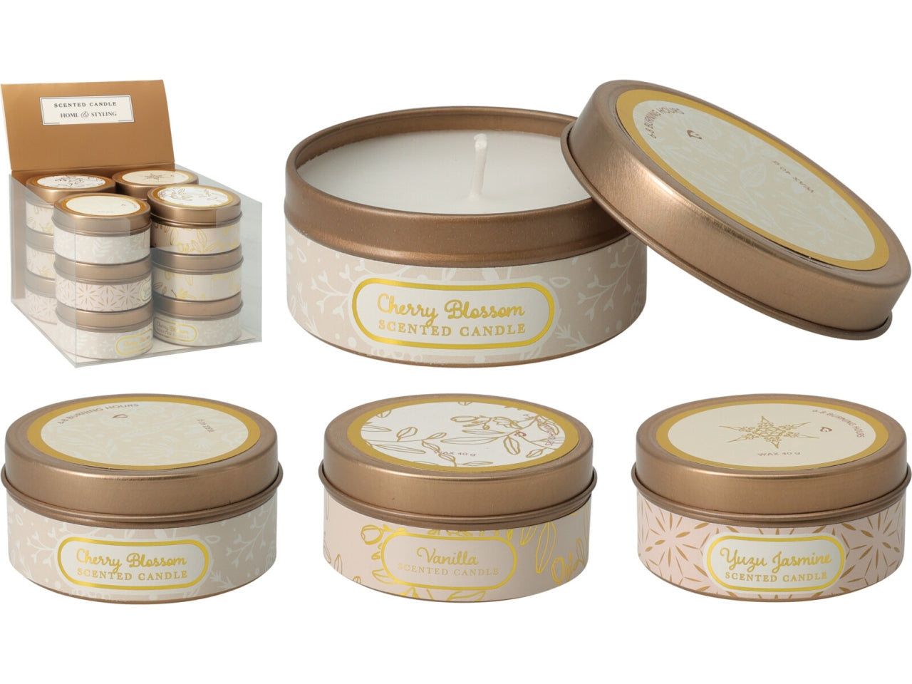 Candela in scatola di latta 6x3cm assortite