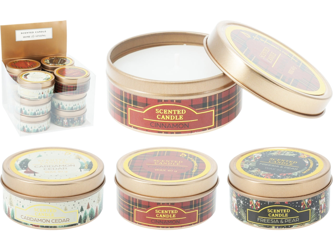 Candela in scatola di latta 6x3cm assortite