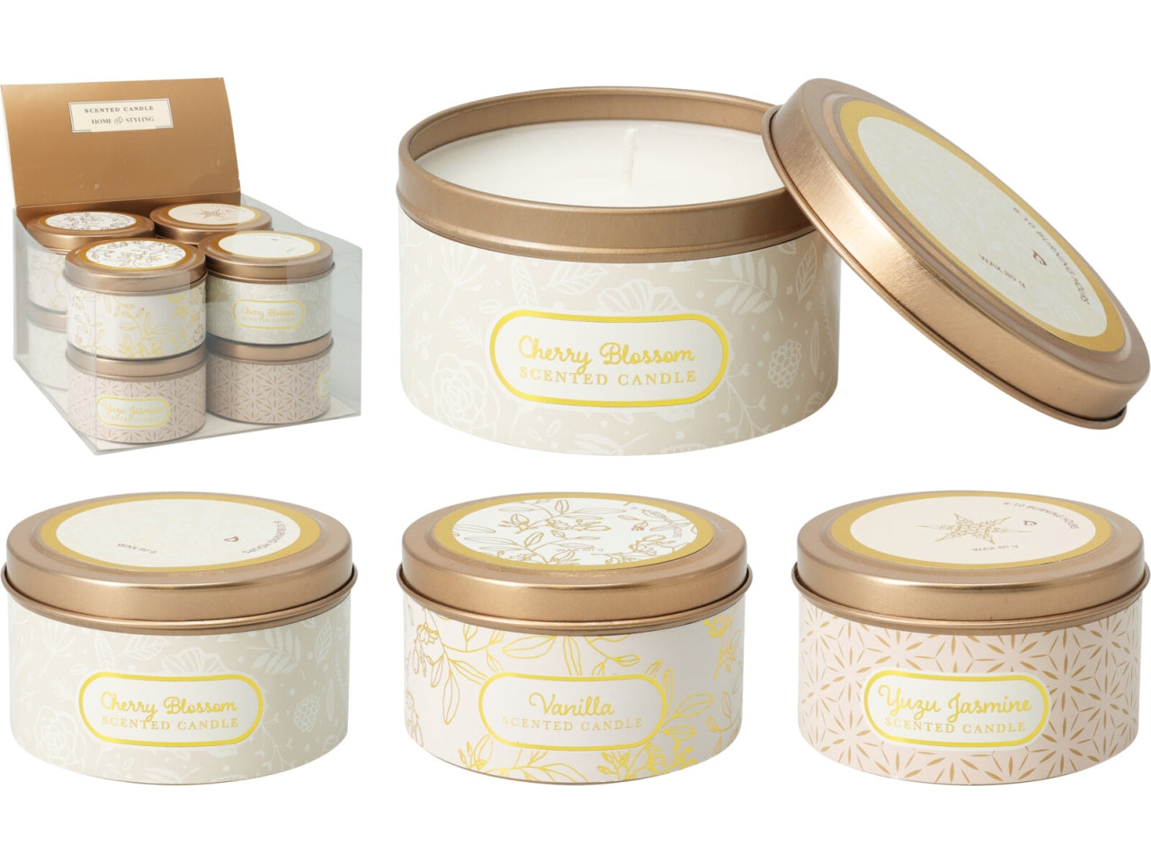 Candela in scatola di latta 8x5cm assortite