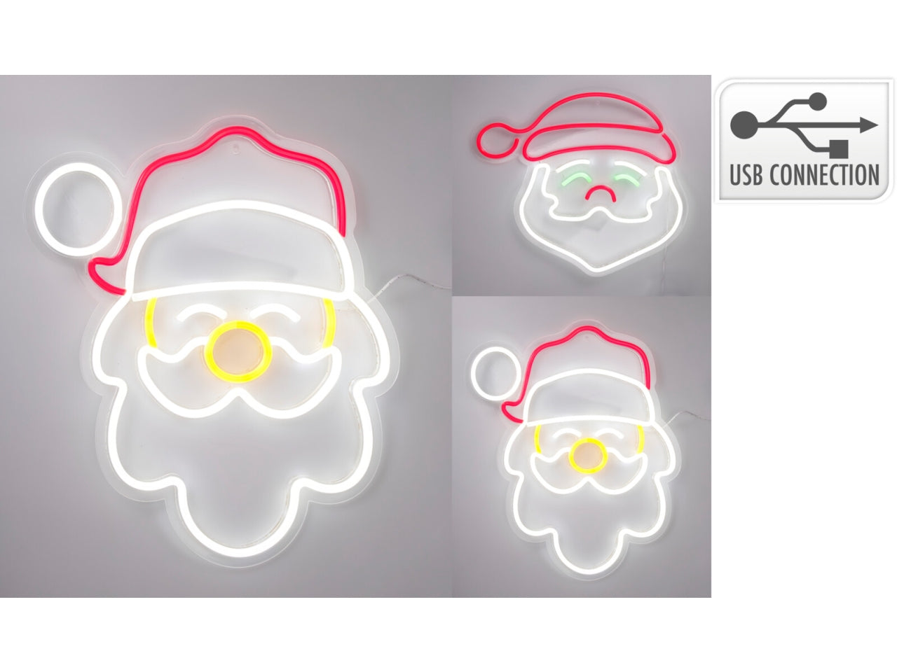Babbo natale neon da parete, 40x36cm con attacco usb e interruttore on/off