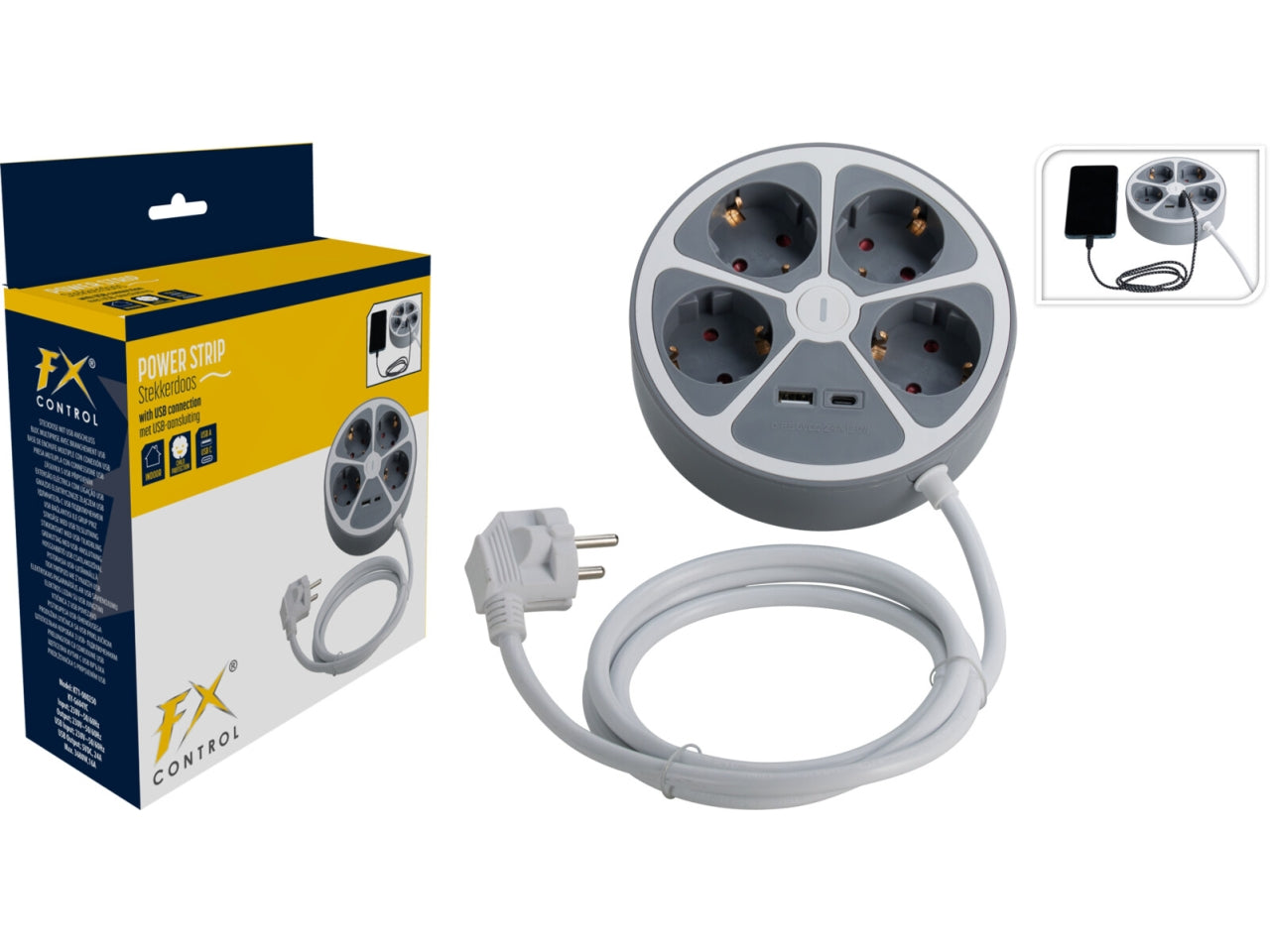 Presa tedesca 4 posti+usb 140cm